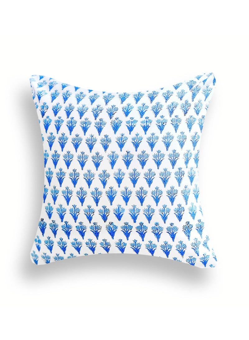OJARIYA Premium Organic Cotton Non-Allergenic Quilted Hand Block Printed Cushion Cover 40 Cm X 40 Cm Indigo And White  - Image 1