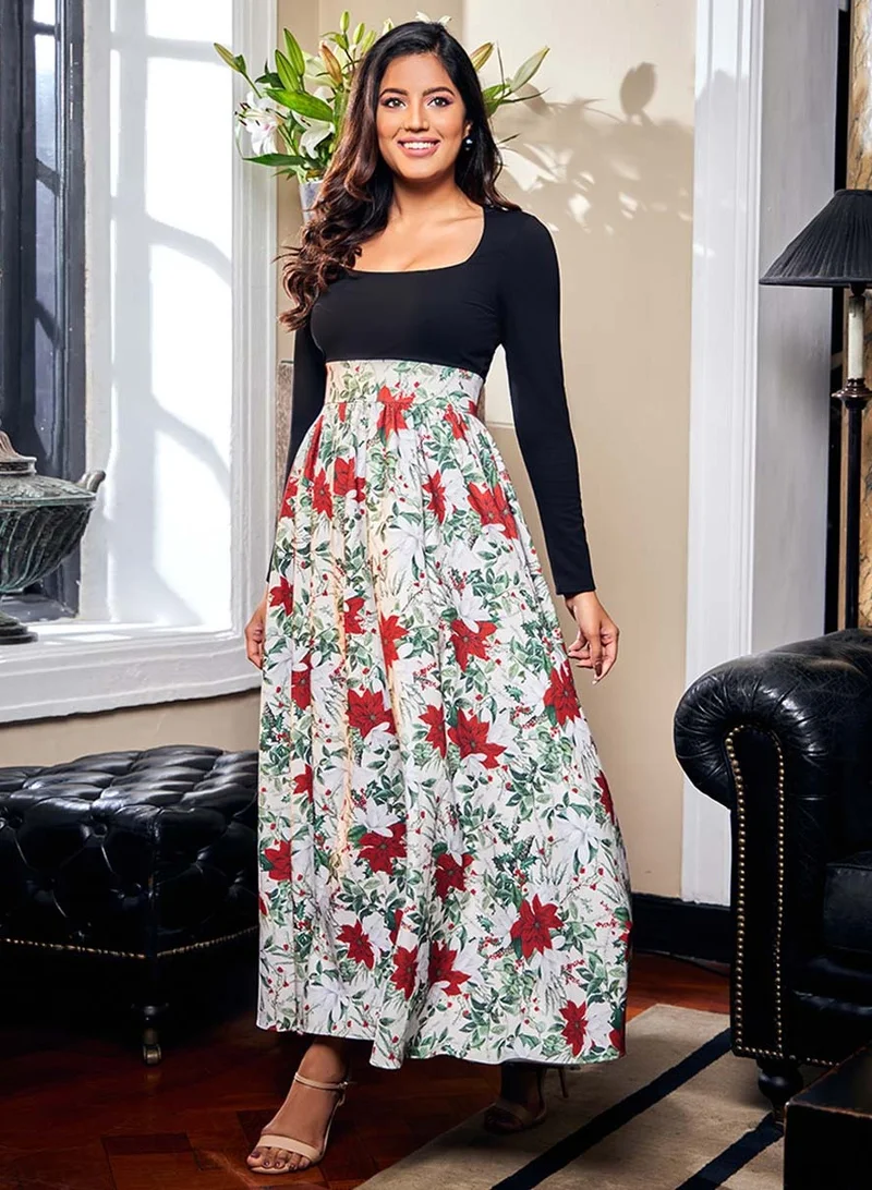 Zigzag Floral Print Maxi Dress