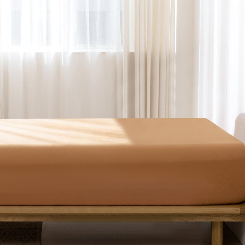 MooMee Fitted Bottom Sheet Only 100% Washed Cotton Linen Like Textured Breathable Durable Soft Comfy Deep Pocket Fits Mattress up to 17"" (Burnt Orange  King) - Image 2