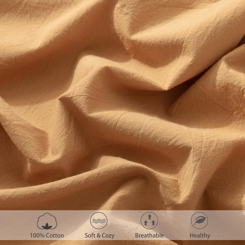 MooMee Fitted Bottom Sheet Only 100% Washed Cotton Linen Like Textured Breathable Durable Soft Comfy Deep Pocket Fits Mattress up to 17"" (Burnt Orange  King) - Image 5