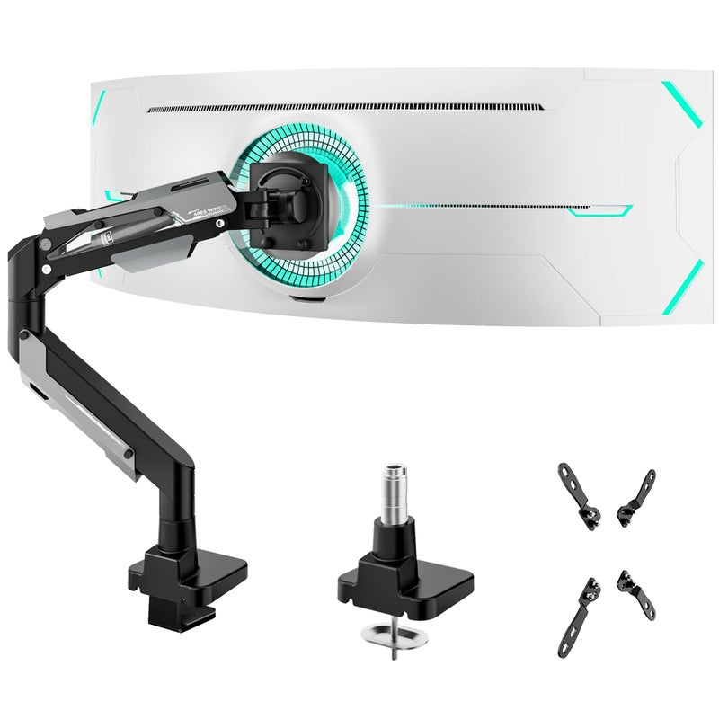 ARES WING Heavy Duty Single Monitor Arm - Gas Spring Aluminum Monitor Mount for 24"-57" Ultrawide Screens up to 66 lbs with Clamp/Grommet Desk Mount, 75/100/200 Vesa Mount, Black - Image 1