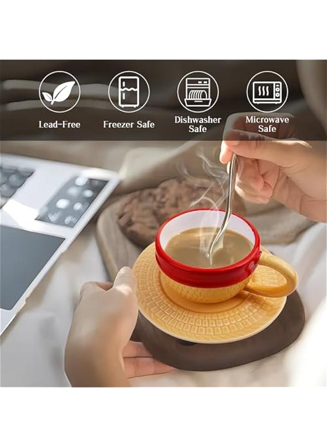 مجموعة اكواب قهوة من السيراميك بتصميم انيمي من هاكوكولا، مجموعة هدايا لمحبي الانيمي من قطعة واحدة وقبعة لوفي من القش (لوفي) - Image 3
