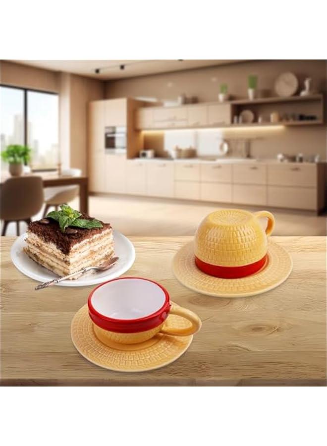 مجموعة اكواب قهوة من السيراميك بتصميم انيمي من هاكوكولا، مجموعة هدايا لمحبي الانيمي من قطعة واحدة وقبعة لوفي من القش (لوفي) - Image 4