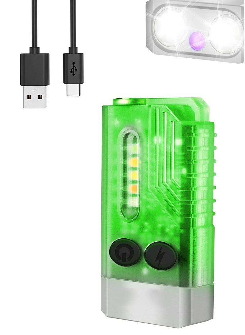 LED Small Powerful EDC Flashlight, Super Bright 1000 LM with 365nm UV Red Green Blue Light, USB C Rechargeable Mini Pocket Keychain Flashlight, 14 Modes, Tail Magnetic, Beep - Image 1