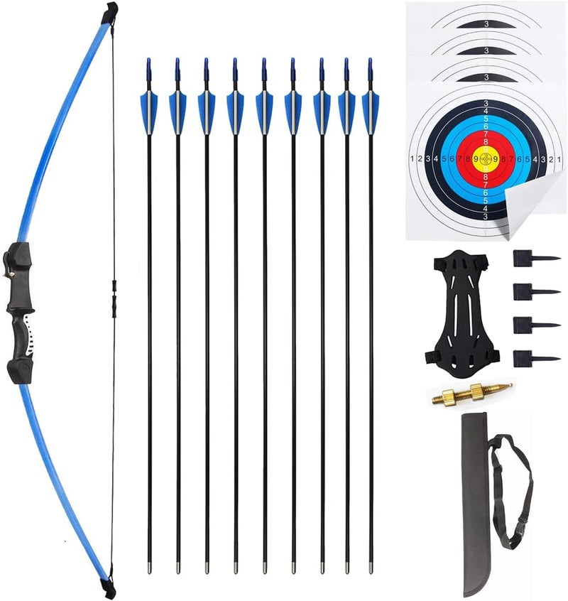 Mxessua 45" Youth Bow and Arrows Set for Kids 8-12 Teens Recurve Archery Beginner Gift Longbow Kit, Outdoor Hunting Play Gift, 9 Arrows, 4 Target Face for Backyard Game Age 12-14 14-16 - Image 1