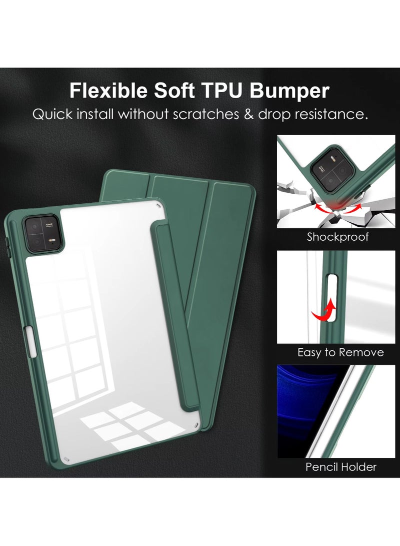 Case For Xiaomi Pad 6/6 Pro 11 Inch Clear Shockproof Back Cover Built-in Pencil Holder Auto Sleep/Wake (Green) - Image 4