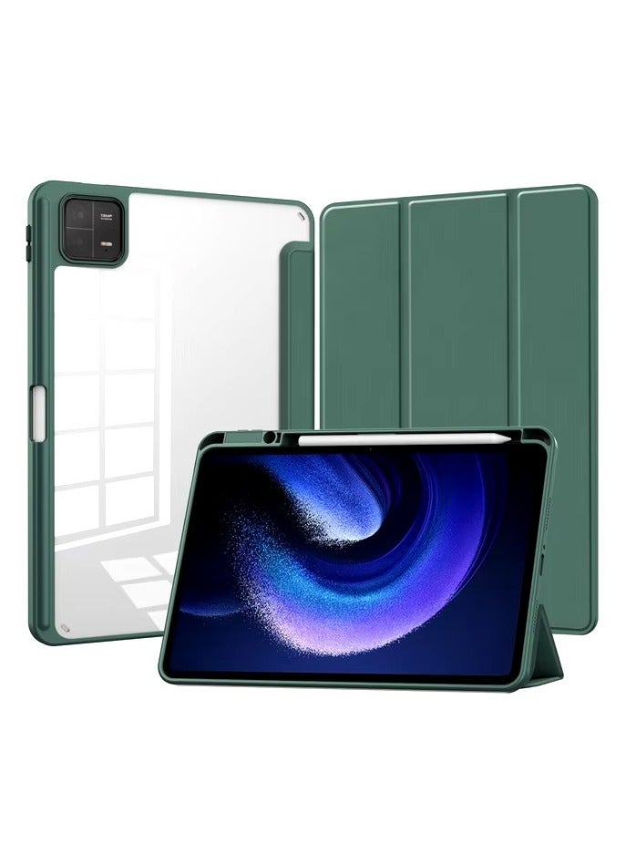 Case For Xiaomi Pad 6/6 Pro 11 Inch Clear Shockproof Back Cover Built-in Pencil Holder Auto Sleep/Wake (Green) - Image 1