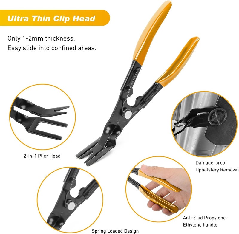 GOOACC 19Pcs Trim Removal Tool Set Panel Fastener Clips Removal Automotive Plastic Upholstery Pliers Removal Install Removal Car Tool with Storage Bag for Trim Panel Audio Clip Pliers Terminal-Yellow - Image 5