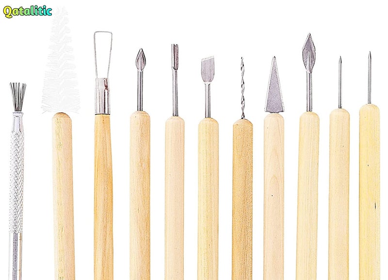 Qatalitic 11 Pcs Ceramic Wooden Handle Professional Tools Kit for Clay Pottery, Sculpting, Scraping, Cutting, Fine Detailing, Smoothening, Shaping and Trimming - Image 5