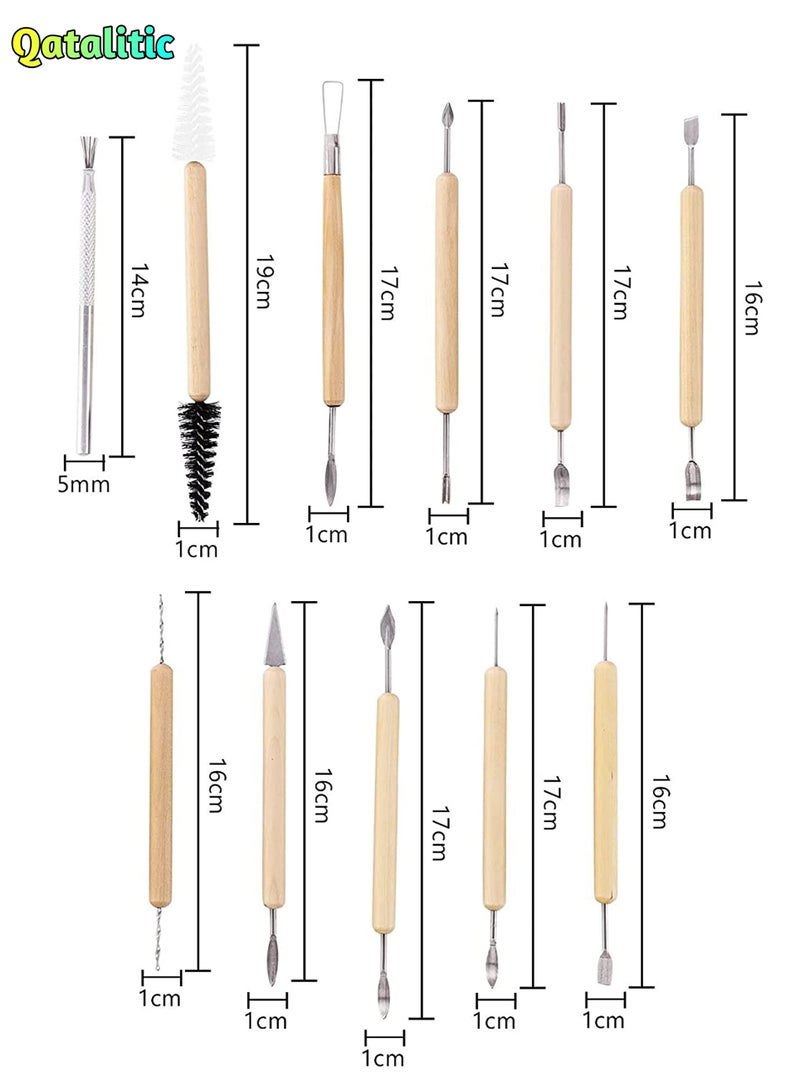 Qatalitic 11 Pcs Ceramic Wooden Handle Professional Tools Kit for Clay Pottery, Sculpting, Scraping, Cutting, Fine Detailing, Smoothening, Shaping and Trimming - Image 4