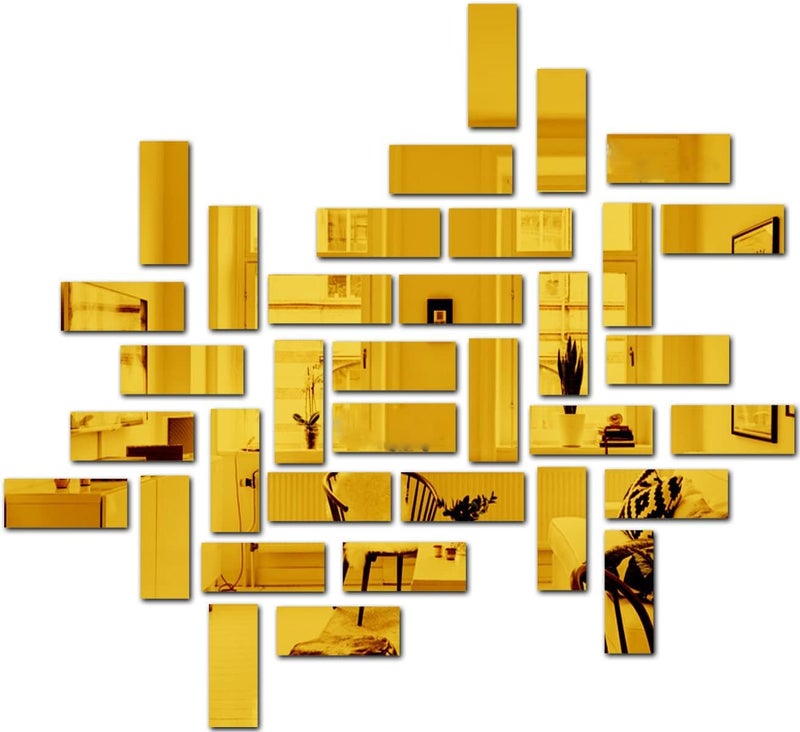 Bikri Kendra Ind - 20 Rectangle Golden Mirror Stickers for Wall Decor, Acrylic Self-Adhesive Stickers - Image 1