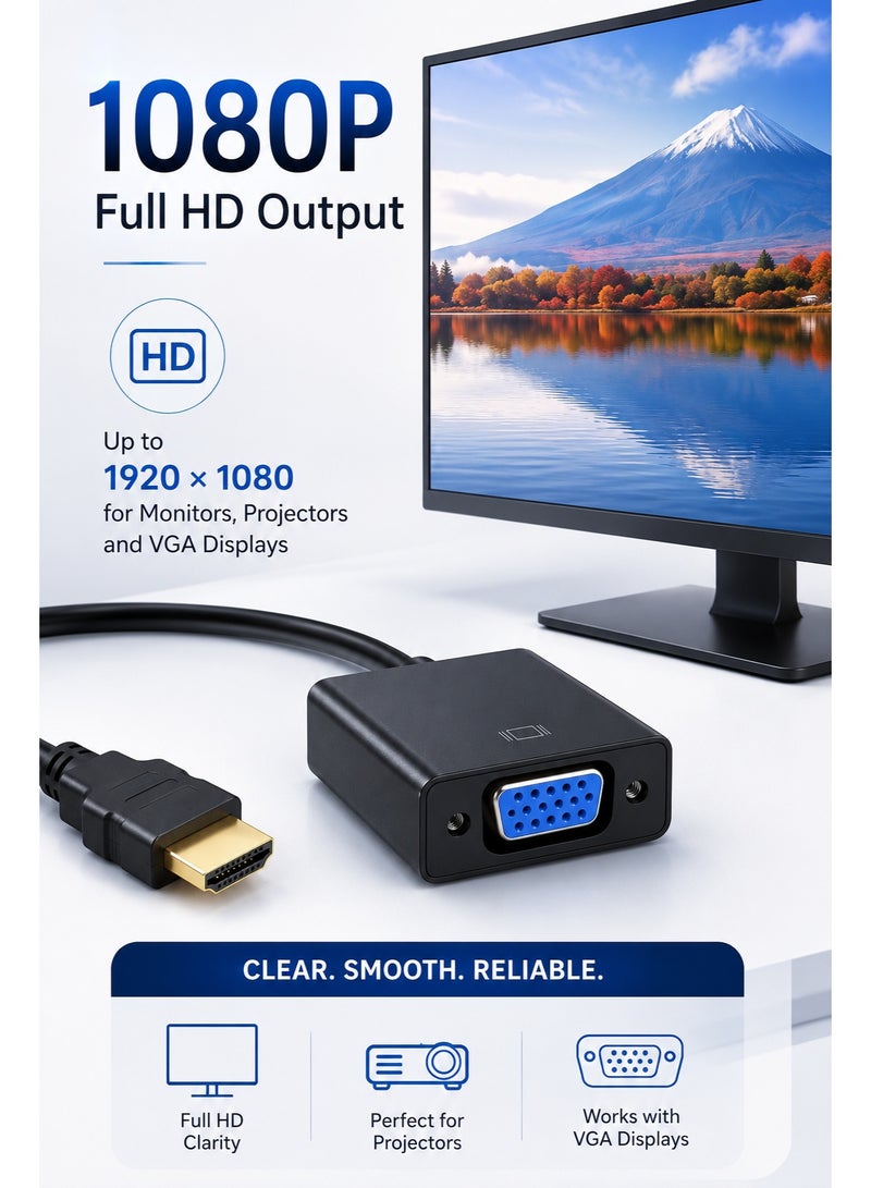 تي بي بردج كابل محول TP-BRIDGE من HDMI إلى VGA، محول بدقة 1080P Full HD (من HDMI ذكر إلى VGA أنثى)، يدعم التشغيل الفوري (Plug and Play) ولا يحتاج إلى مصدر طاقة خارجي، متوافق مع أجهزة الكمبيوتر المحمول والمكتبي والشاشات وأجهزة العرض (البروجيكتور) وأجهزة التلفزيون عالية الدقة (HDTV). - Image 2