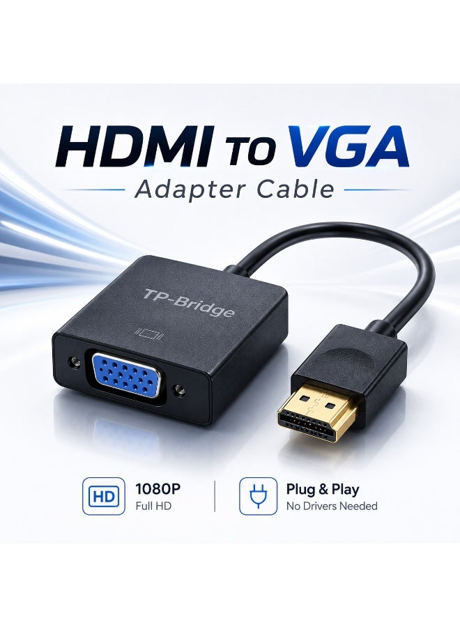 تي بي بردج كابل محول TP-BRIDGE من HDMI إلى VGA، محول بدقة 1080P Full HD (من HDMI ذكر إلى VGA أنثى)، يدعم التشغيل الفوري (Plug and Play) ولا يحتاج إلى مصدر طاقة خارجي، متوافق مع أجهزة الكمبيوتر المحمول والمكتبي والشاشات وأجهزة العرض (البروجيكتور) وأجهزة التلفزيون عالية الدقة (HDTV). - Image 1