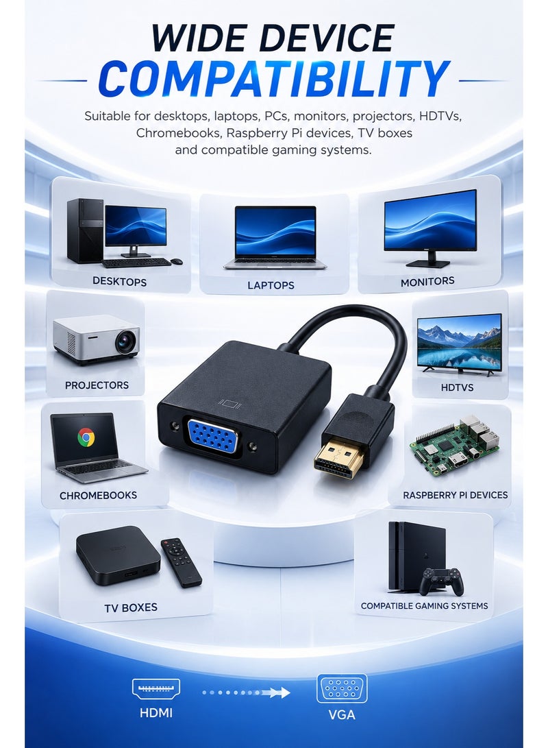 تي بي بردج كابل محول TP-BRIDGE من HDMI إلى VGA، محول بدقة 1080P Full HD (من HDMI ذكر إلى VGA أنثى)، يدعم التشغيل الفوري (Plug and Play) ولا يحتاج إلى مصدر طاقة خارجي، متوافق مع أجهزة الكمبيوتر المحمول والمكتبي والشاشات وأجهزة العرض (البروجيكتور) وأجهزة التلفزيون عالية الدقة (HDTV). - Image 3