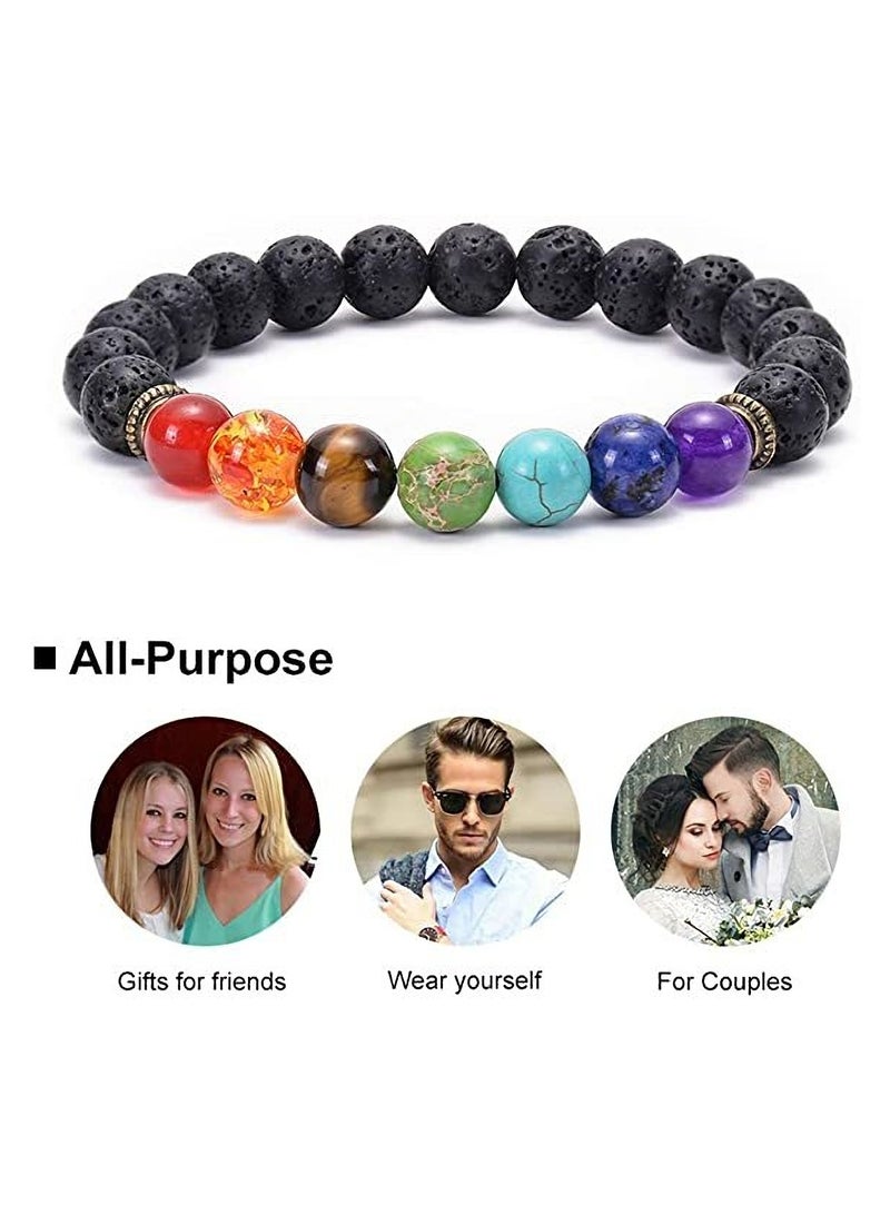 KASTWAVE Chakra Bracelet 7 Chakra 8mm Natural Stone Healing Bracelet Stress Relief Yoga Beads Anxiety Bracelet Aromatherapy Essential Oil Diffuser Bracelet B for Womens Mens 1 Piece - Image 3