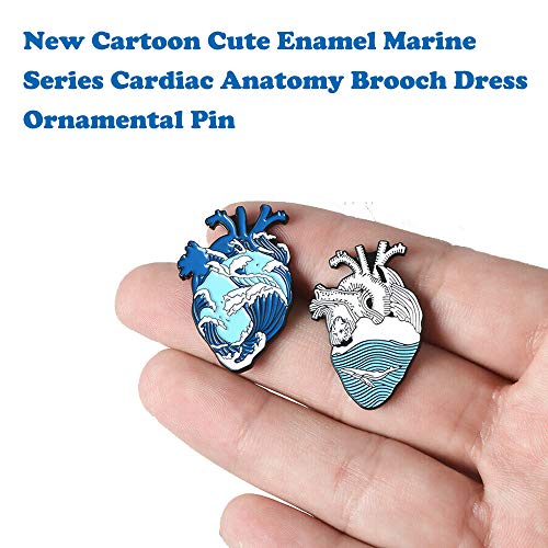 KOOBOOK 2Pcs Blue Romantic Ocean Wave Whale Brooch Human Heart Enamel Pin Lapel pins Heart Anatomy Badges - Image 5