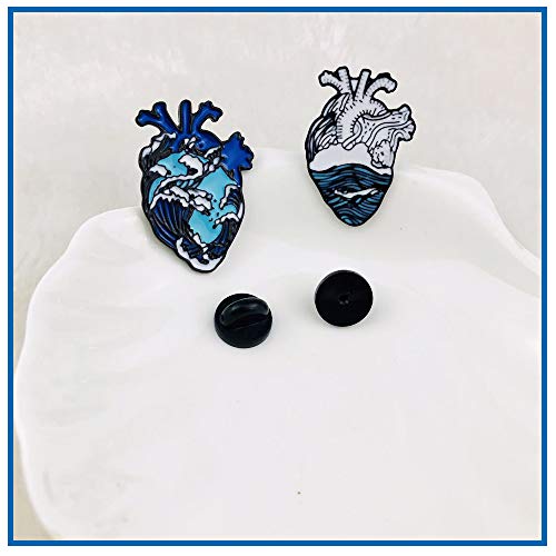 KOOBOOK 2Pcs Blue Romantic Ocean Wave Whale Brooch Human Heart Enamel Pin Lapel pins Heart Anatomy Badges - Image 2