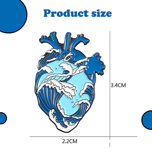 KOOBOOK 2Pcs Blue Romantic Ocean Wave Whale Brooch Human Heart Enamel Pin Lapel pins Heart Anatomy Badges - Image 3