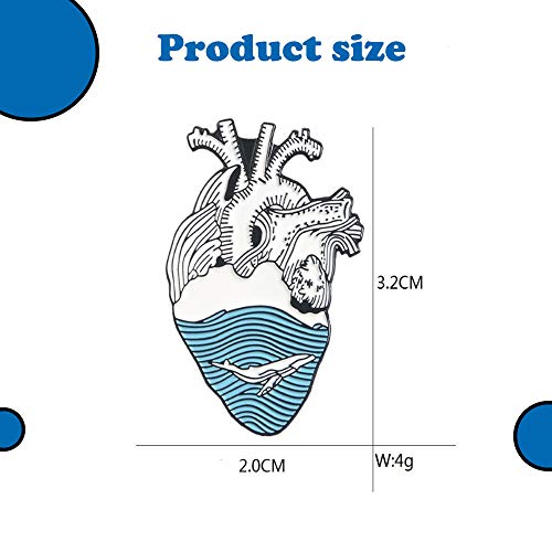 KOOBOOK 2Pcs Blue Romantic Ocean Wave Whale Brooch Human Heart Enamel Pin Lapel pins Heart Anatomy Badges - Image 4