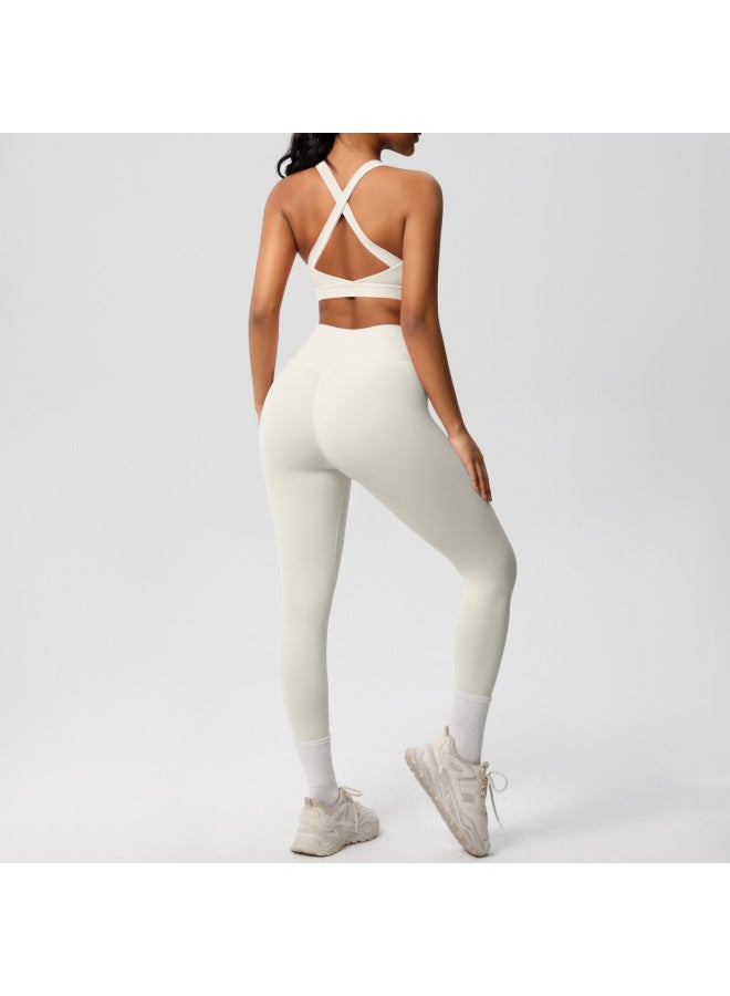 Song Feng Ya European And American Solid Color Vest Shockproof High Strength Pilates Bra Fitness Suit Naked Yoga Pants Outdoor Sports Suit  - Image 1