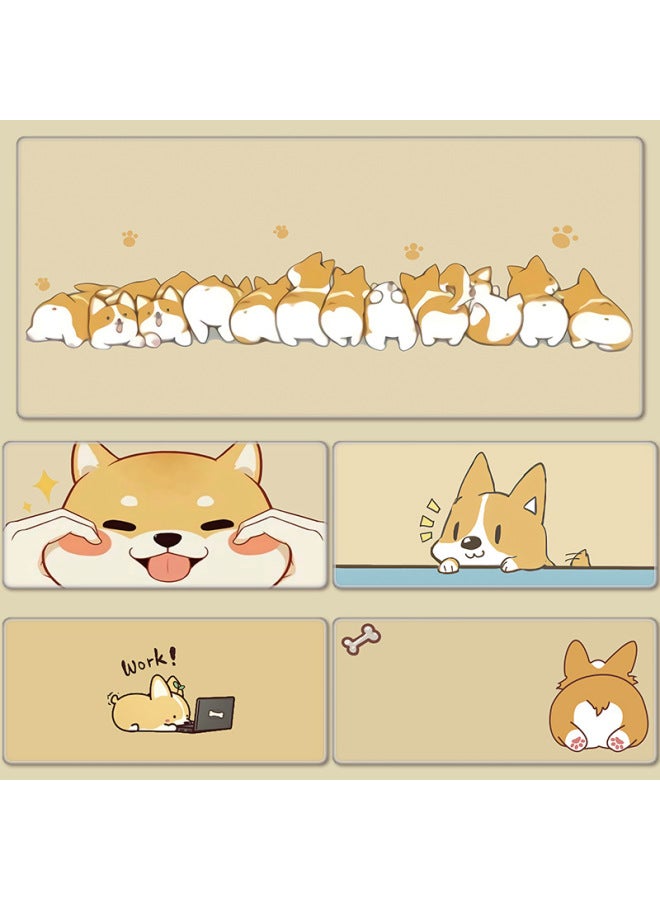 Corgi Mouse Pad Oversized Cute Cartoon Chai Dog E-sports Game Computer Keyboard Dog Desk Pad For Boys And Girls-Color:100x 50cm Thickness 3mm-Pattern:Army Green Corgi 50 - Image 2
