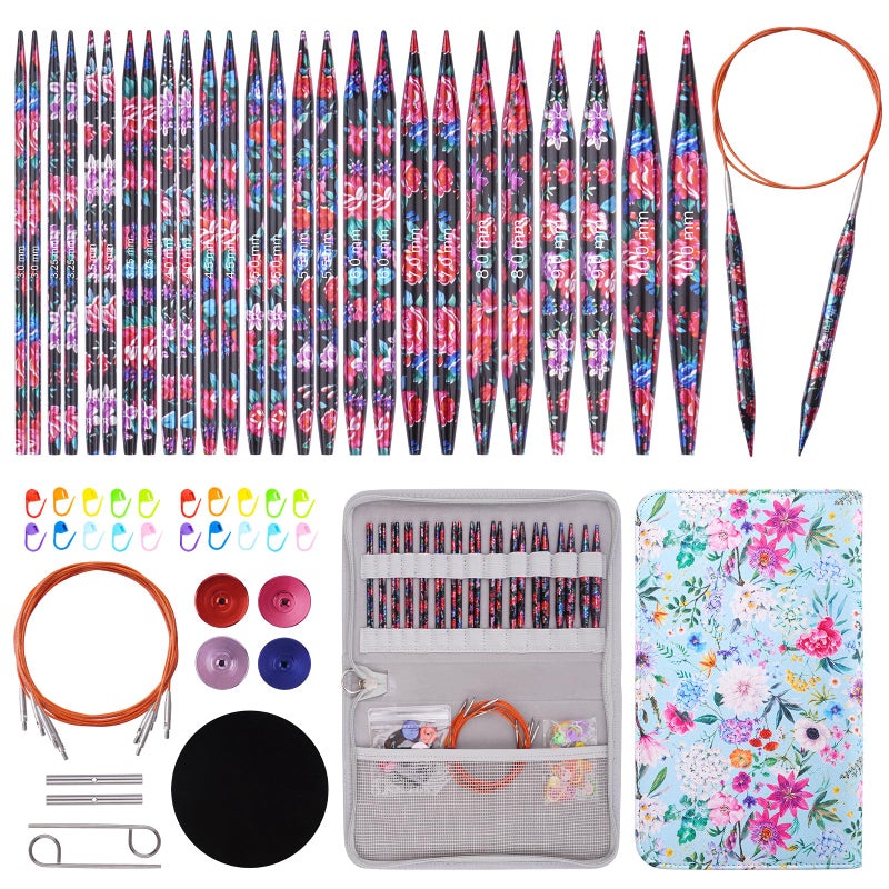 Mdoker Interchangebale Circular Knitting Needles Set 13 Pair Round Metal Knitting Needle Aluminum Circular Needle and CablesAccessoriesCase Sizes US 2515 - Image 2
