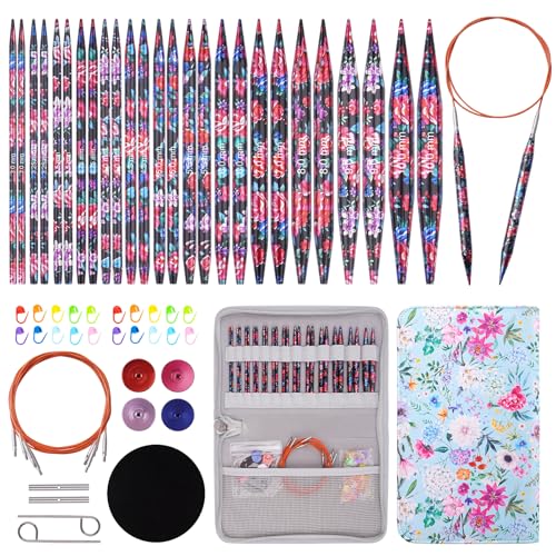 Mdoker Interchangebale Circular Knitting Needles Set 13 Pair Round Metal Knitting Needle Aluminum Circular Needle and CablesAccessoriesCase Sizes US 2515 - Image 1