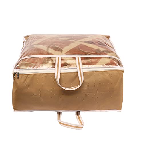 AARON INC Present 1 Piece Non Woven Blanket Cover With Handle, Transparent Clear Window, Large Size Under Bed Storage Bag (Beige) - Image 3