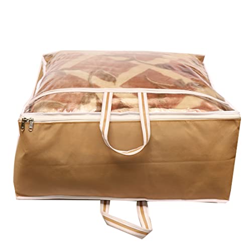 AARON INC Present 1 Piece Non Woven Blanket Cover With Handle, Transparent Clear Window, Large Size Under Bed Storage Bag (Beige) - Image 4