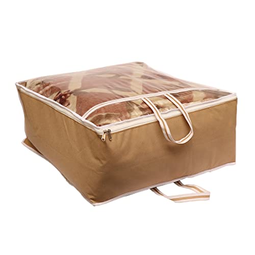 AARON INC Present 1 Piece Non Woven Blanket Cover With Handle, Transparent Clear Window, Large Size Under Bed Storage Bag (Beige) - Image 2