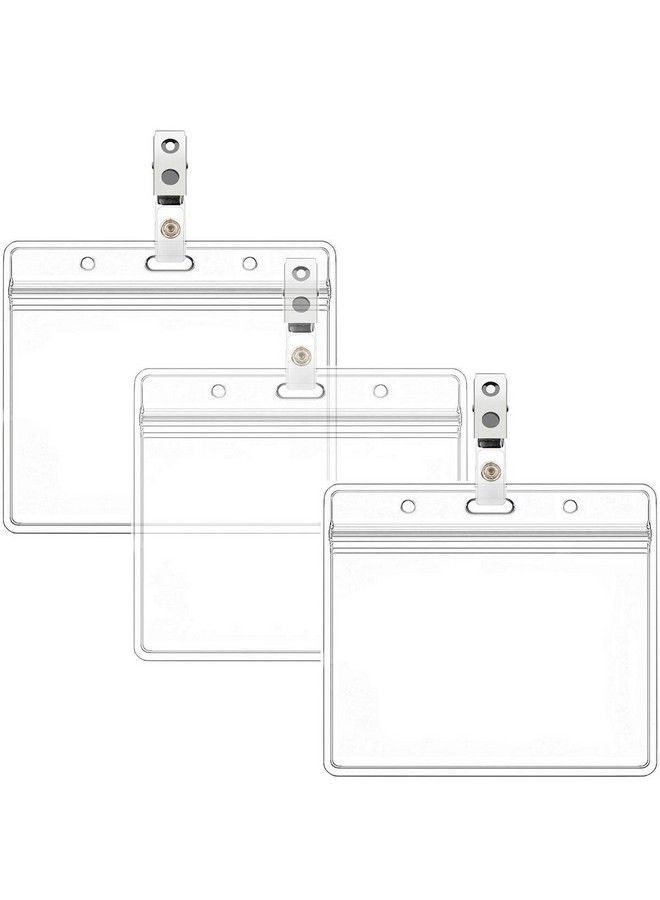 Leader Jin Horizontal Name Tag Holders And Metal Badge Clips With Vinyl Strap Waterproof Pvc Id Card Holder (Horizontal 2.36X3.74 6Pack) - Image 1