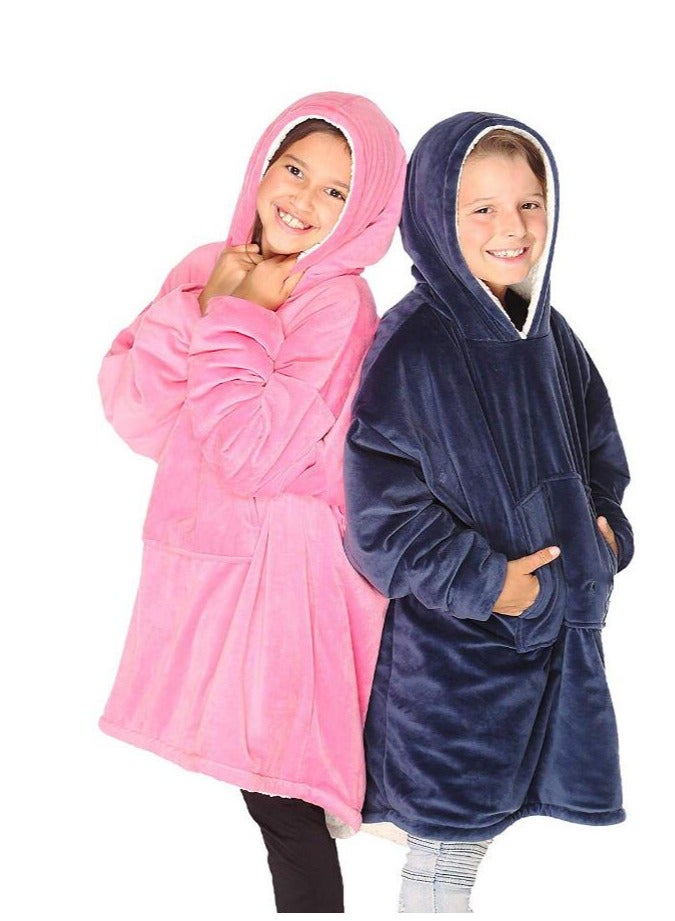 Loquat 2024 Amazon Outdoor Furniture Lazy Blanket Children's Solid Color Hoodie Warm Casual Jacket TV Blanket  - Image 2