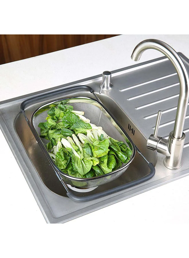 DANUBE HOME Jake Over Sink Basket Stainless Steel Colander For Cleaning Fruits And Vegetables For Boiled Food Drain Rinse Steam Or Cook For Kitchen L54Xw24Xh11Cm - Silver