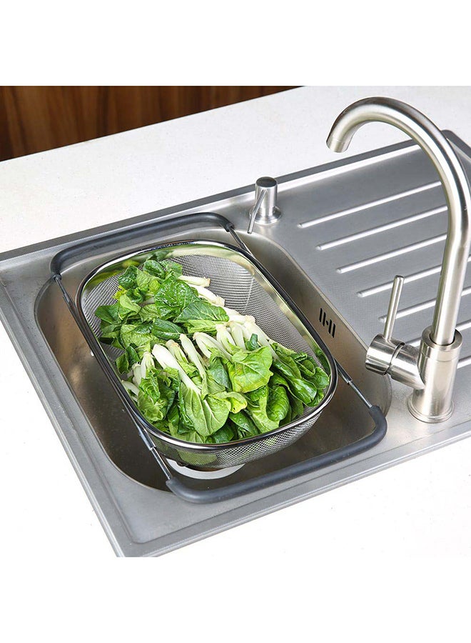 DANUBE HOME Jake Over Sink Basket Stainless Steel Colander For Cleaning Fruits And Vegetables For Boiled Food Drain Rinse Steam Or Cook For Kitchen L54Xw24Xh11Cm - Silver - Image 1