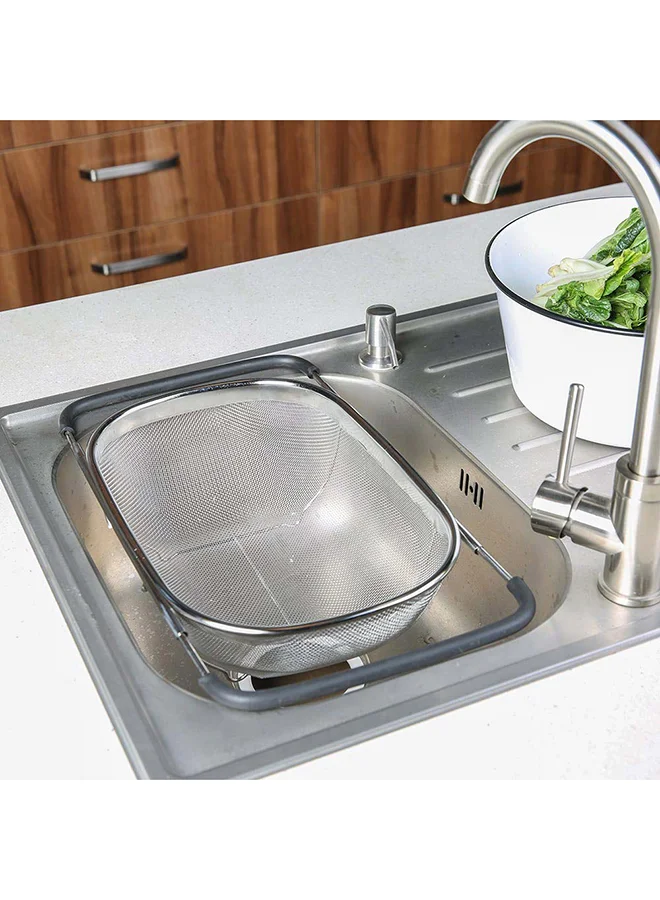DANUBE HOME Jake Over Sink Basket Stainless Steel Colander For Cleaning Fruits And Vegetables For Boiled Food Drain Rinse Steam Or Cook For Kitchen L54Xw24Xh11Cm - Silver