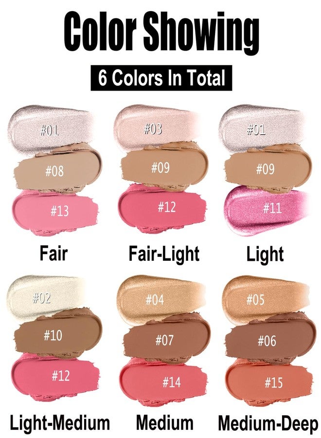 Hilareco PHOERA Foundation,3 PCS Contour Stick Makeup Kit,Shades with Highlighter Stick,Blush Stick and Bronzer Contour (104+Light-Medium Contour/Buff Beige+#02,#10,#12) - Image 5