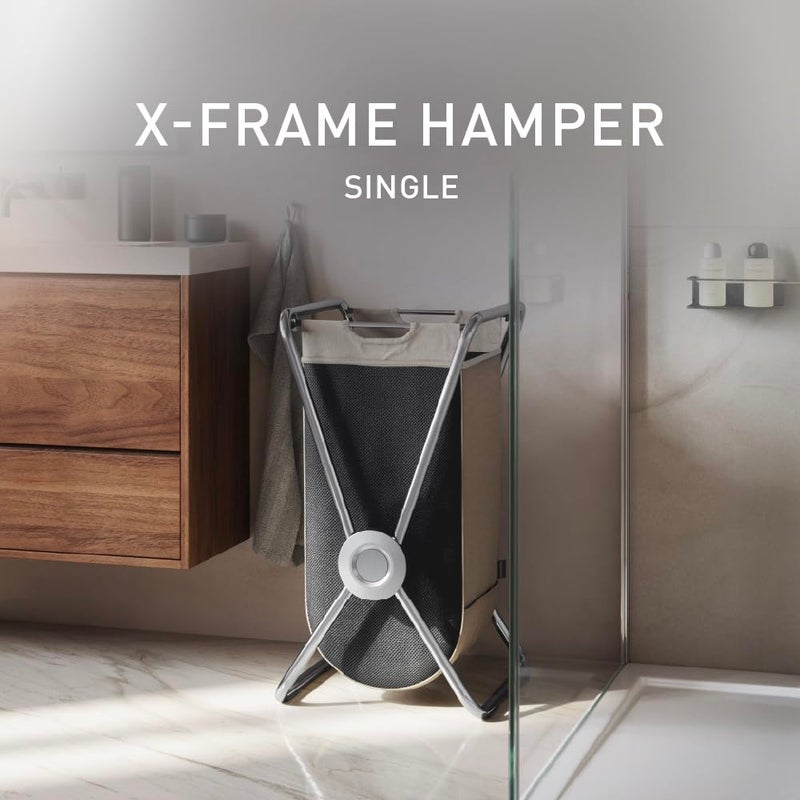 simplehuman single x-frame laundry hamper, 100% recycled polyester removable laundry baskets with easy carry handles, heavy-gauge steel frame, chrome, 65L - Image 2