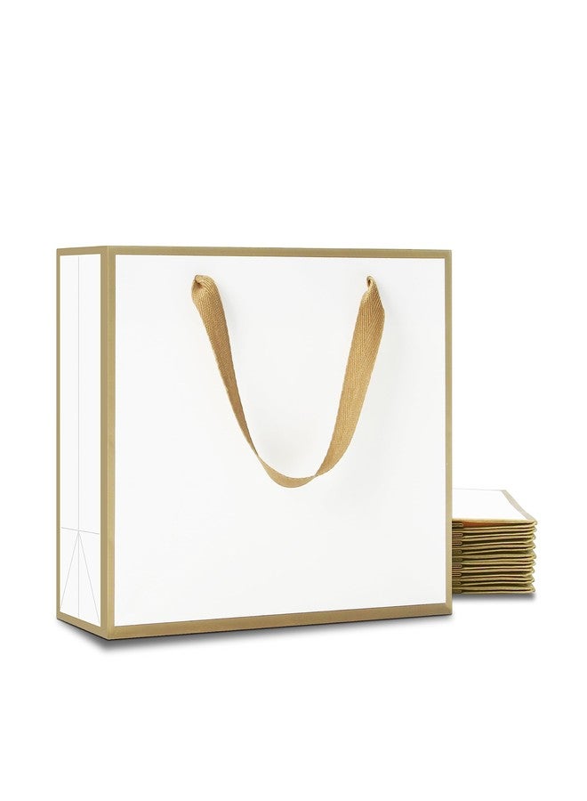 YACEYACE Medium Size Gift Bags, YACEYACE 10Pcs 10.5"x 4"x8" Gift Bags Bulk White Gift Bags with Ribbon Handles Gold Frame Paper Gift Bags, Gift Wrap Bags for Boutique, Party, Retail, Birthday, Baby Shower - Image 1