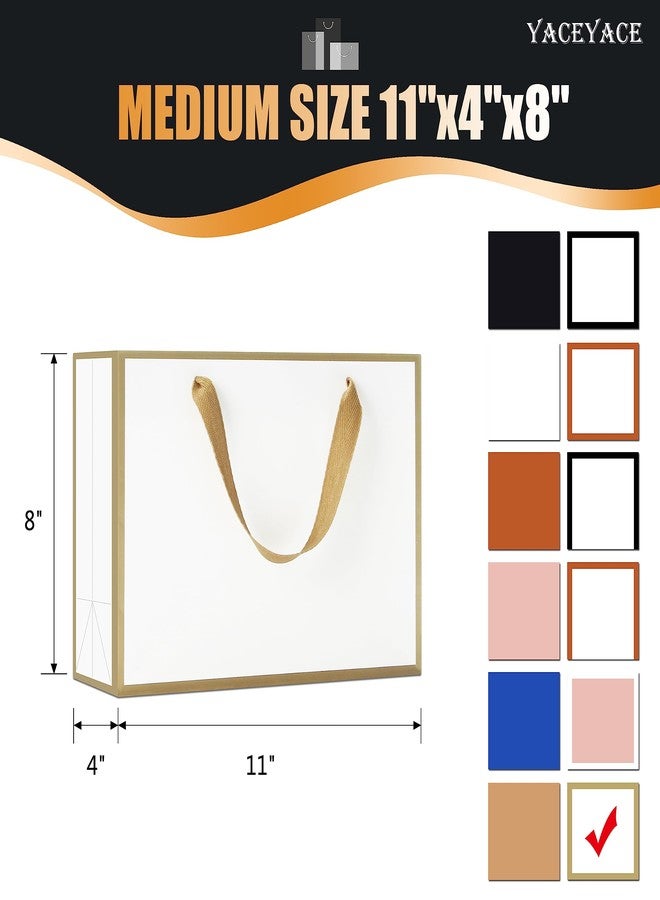 YACEYACE Medium Size Gift Bags, YACEYACE 10Pcs 10.5"x 4"x8" Gift Bags Bulk White Gift Bags with Ribbon Handles Gold Frame Paper Gift Bags, Gift Wrap Bags for Boutique, Party, Retail, Birthday, Baby Shower - Image 3