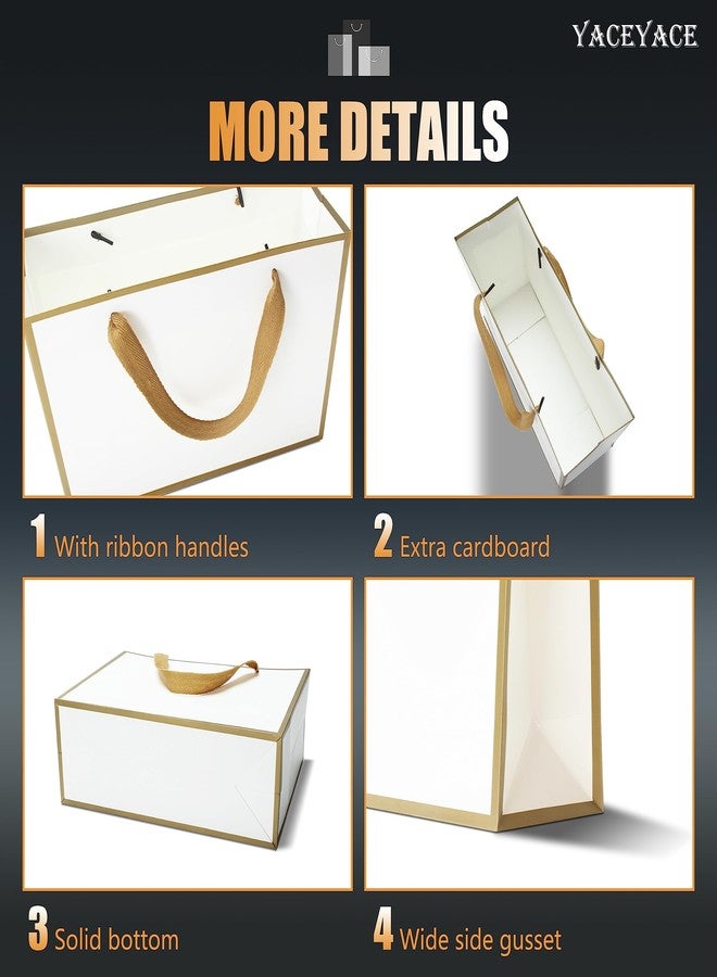 YACEYACE Medium Size Gift Bags, YACEYACE 10Pcs 10.5"x 4"x8" Gift Bags Bulk White Gift Bags with Ribbon Handles Gold Frame Paper Gift Bags, Gift Wrap Bags for Boutique, Party, Retail, Birthday, Baby Shower - Image 4