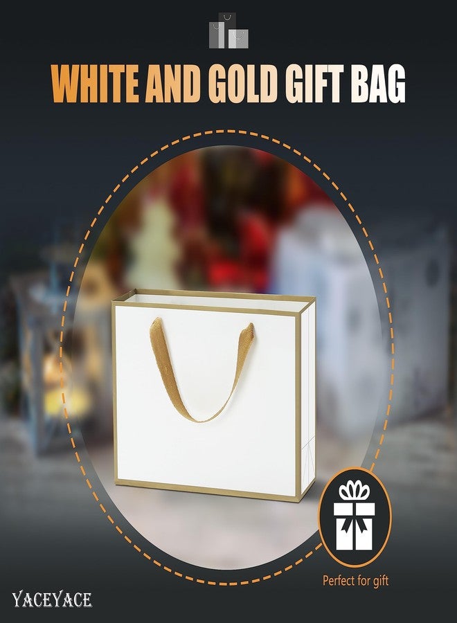 YACEYACE Medium Size Gift Bags, YACEYACE 10Pcs 10.5"x 4"x8" Gift Bags Bulk White Gift Bags with Ribbon Handles Gold Frame Paper Gift Bags, Gift Wrap Bags for Boutique, Party, Retail, Birthday, Baby Shower - Image 2