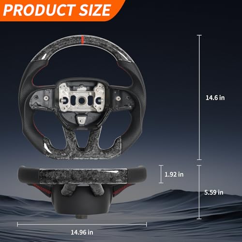 JIANGGAI Breathable Anti-skid Forged Carbon Fiber Steering Wheel with Red Stitching & Indicator Compatible with Dodge Challenger/Charger/Hummer Cat 2015-2020 - Image 2