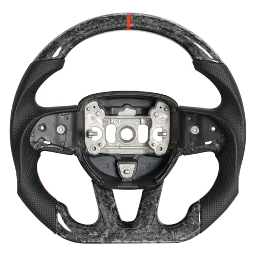 JIANGGAI Breathable Anti-skid Forged Carbon Fiber Steering Wheel with Red Stitching & Indicator Compatible with Dodge Challenger/Charger/Hummer Cat 2015-2020 - Image 1