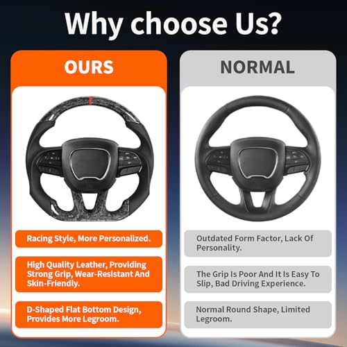 JIANGGAI Breathable Anti-skid Forged Carbon Fiber Steering Wheel with Red Stitching & Indicator Compatible with Dodge Challenger/Charger/Hummer Cat 2015-2020 - Image 4