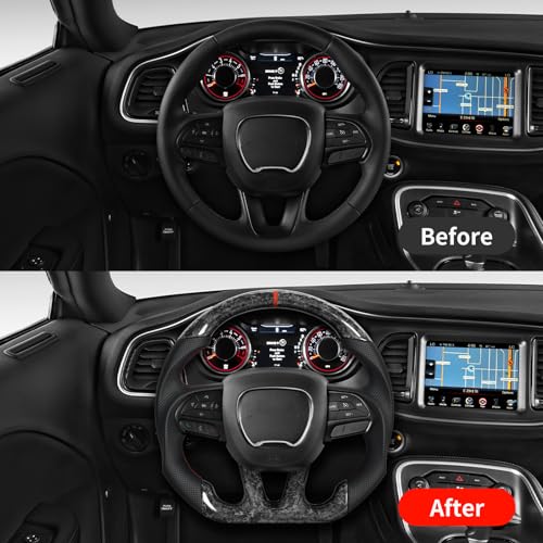 JIANGGAI Breathable Anti-skid Forged Carbon Fiber Steering Wheel with Red Stitching & Indicator Compatible with Dodge Challenger/Charger/Hummer Cat 2015-2020 - Image 5