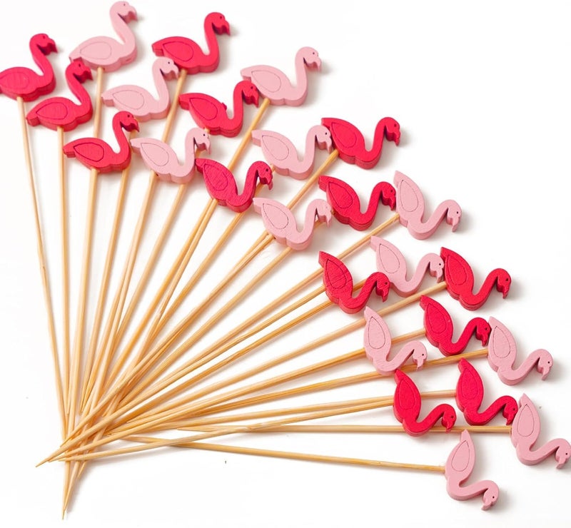 DNY Cocktail Picks 4.7" Flamingo Decor – 100ct Handmade Bamboo Toothpicks for Appetizers, Drinks, Fruit, Party Garnish – Skewers for Cocktails, Hors d'oeuvres, Charcuterie (50) - Image 1