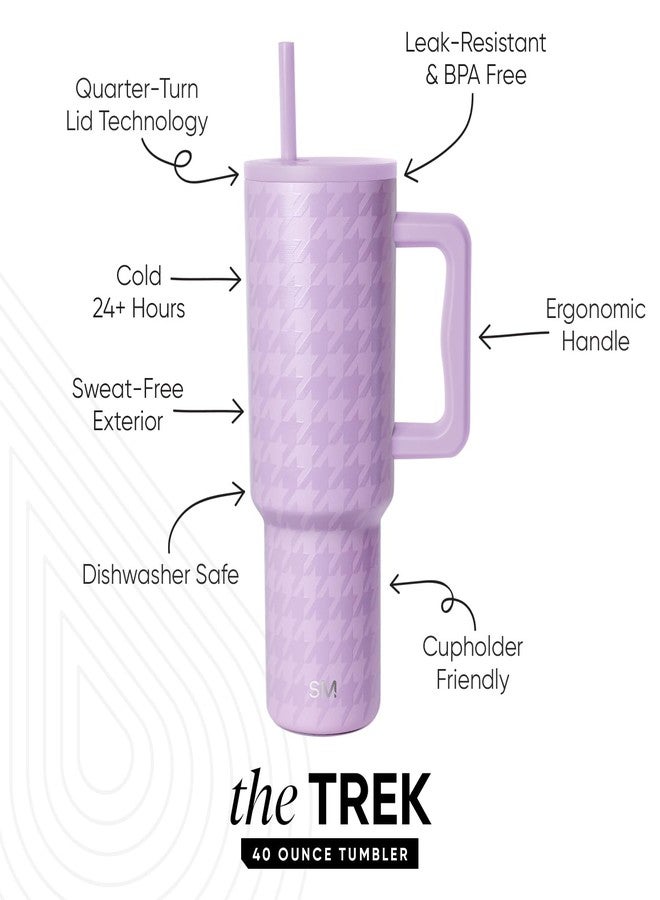 Simple Modern 40 oz Tumbler with Handle and Straw Lid | Insulated Cup Reusable Stainless Steel Travel Water Bottle Cupholder Use | Gifts for Women Him Her | Trek Collection | Purple Breeze Houndstooth - Image 2