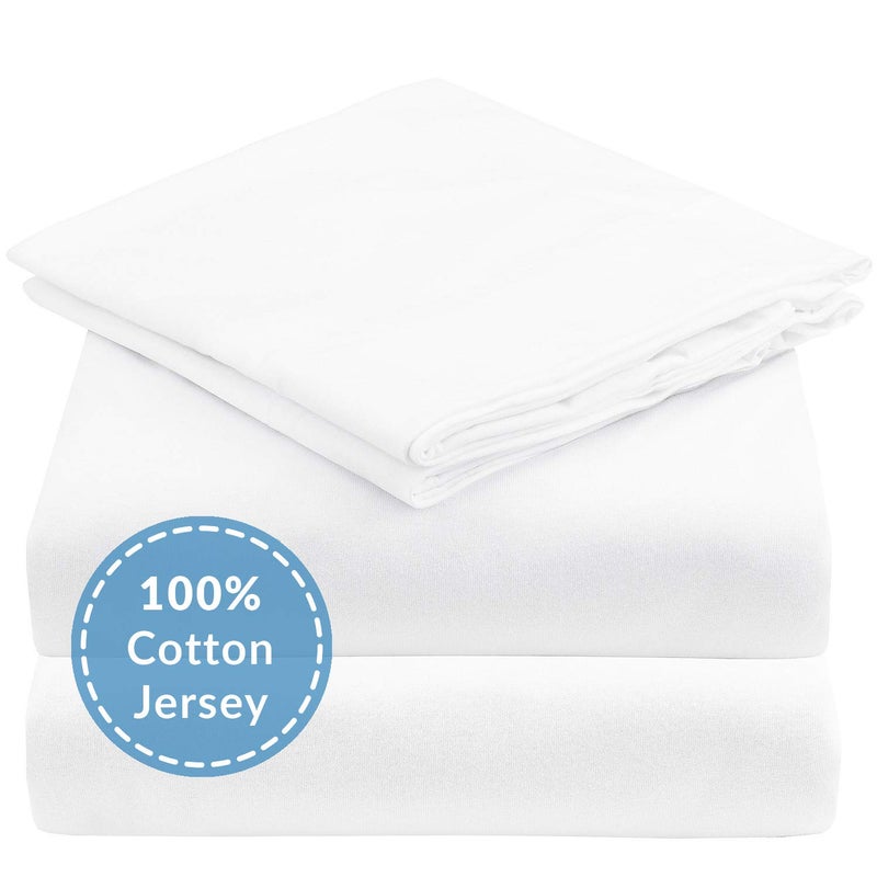 mellanni Mellanni Jersey Sheets Set  4 Piece 100 Jersey Knit Cotton  Soft Comfortable AllSeason Bedding  Deep Pocket TShirt Sheet Set Queen White 