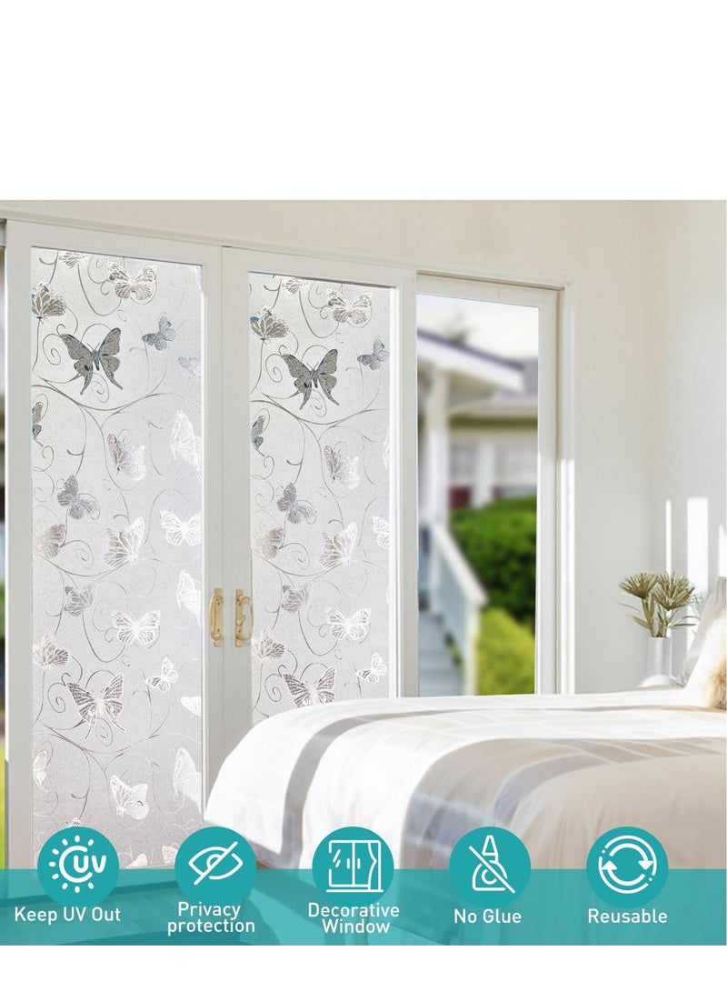 SYOSI Window Privacy Film, 3D Crystal Window Tint, Butterfly Decorative Non-Adhesive, Privacy Frosted Self- Adhesive Opaque Static Glass Window Film Clings Removable Anti UV, 17.7x78.7in - Image 4