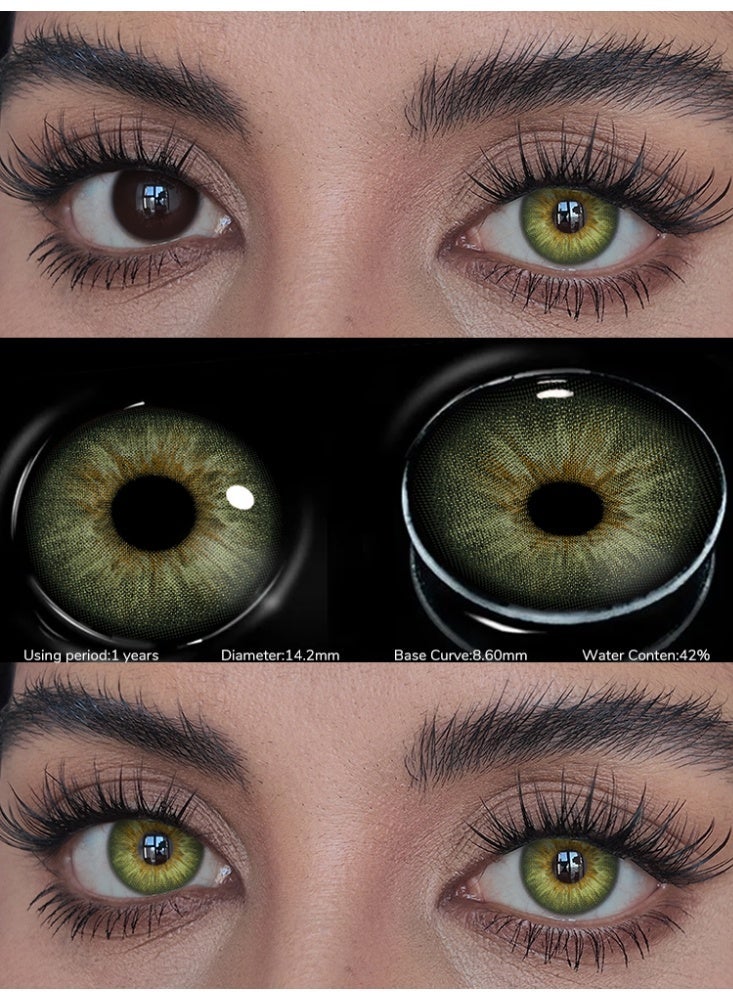 UYAAI Natural Green Lenses Yearly Colored Contact Lenses, Unisex Cosmetic Contact Lenses, Hot Sale Fashion Lenses, 42% Water - Image 1